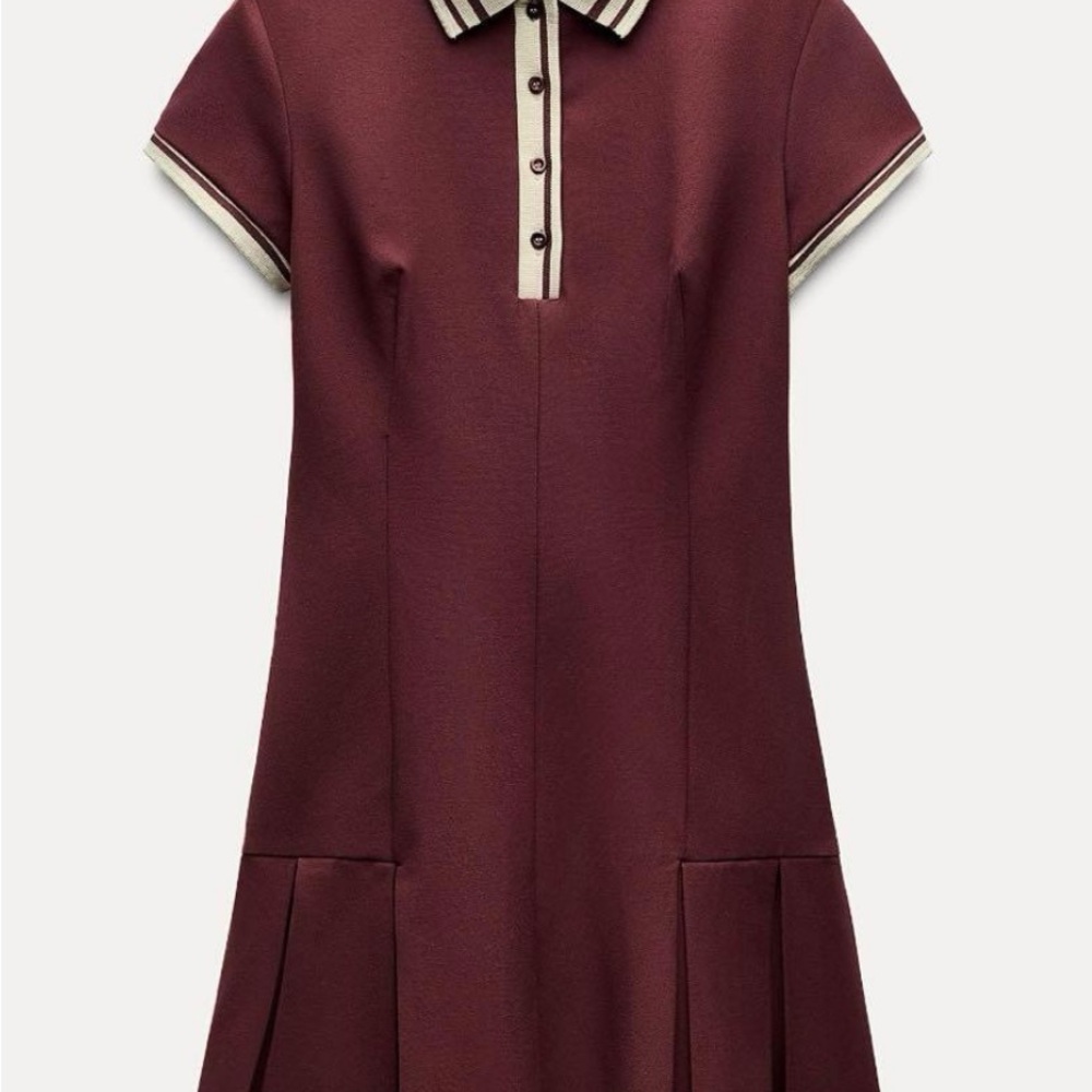 ZARA Women’s Pleated Burgundy Dress Size L | Structured Fit & Flare Maroon - Picture 9 of 11